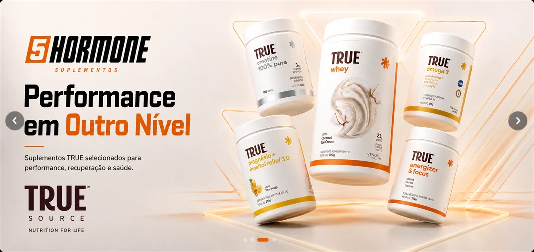 5HORMONE Suplementos: Performance em Outro Nível. Suplementos True Source originais.