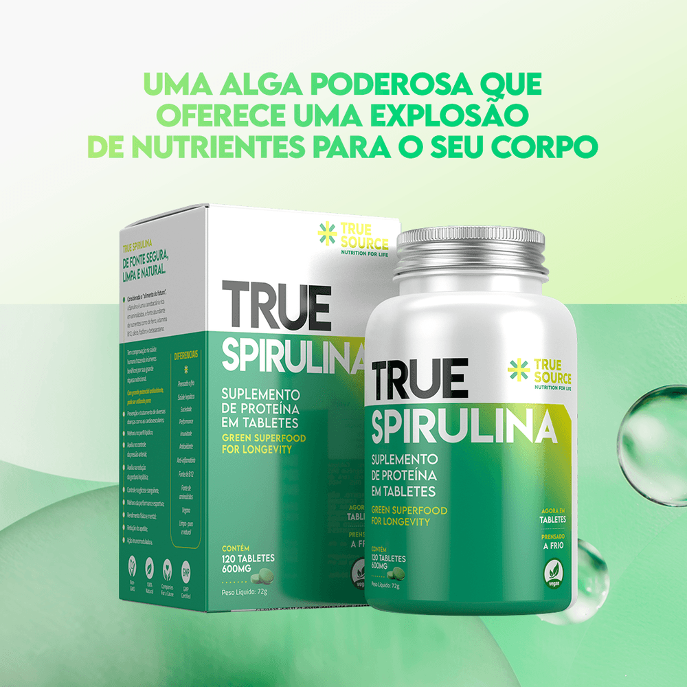 Longevidade e Prevenção True Spirulina 600mg c/ 120 tabletes - true source