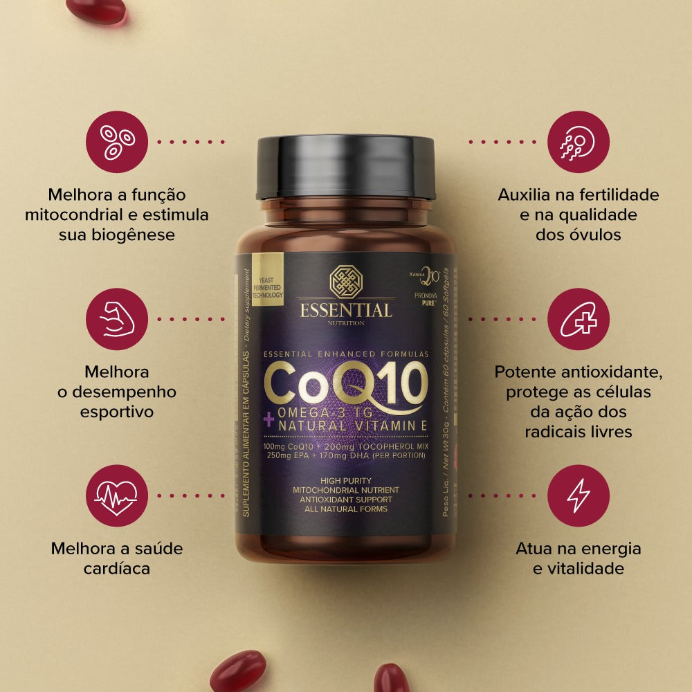 CoQ10 + Omega 3TG + Natural Vitamin E Pote 60 caps Essential