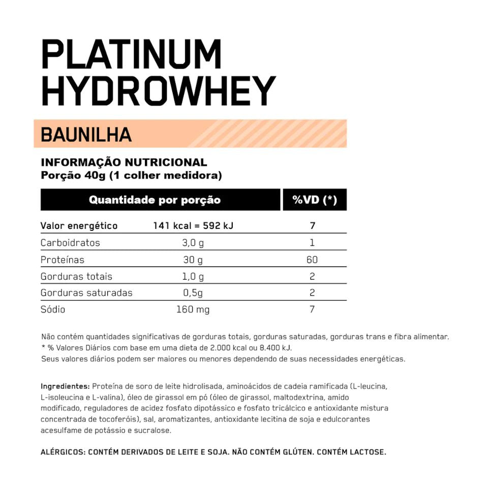 Gold standard whey Platinum Hydro Baunilha (800g)