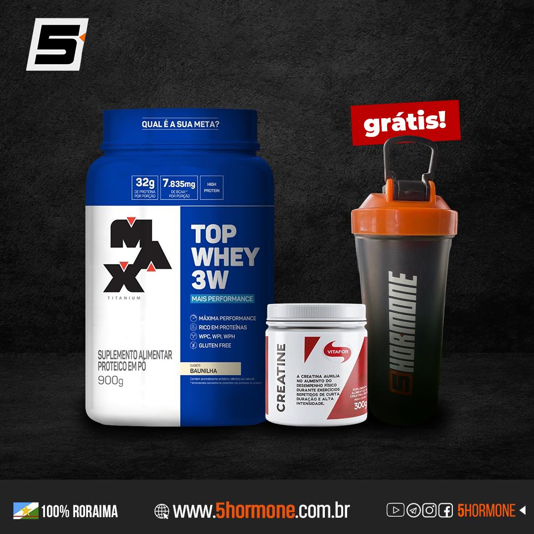 Combo Alta Performance - Top Whey 3w 900g Max Titanium + creatina vitafor 300g