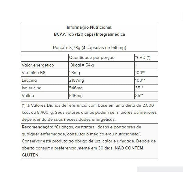 Bcaa Top 120 Caps - Integral Médica