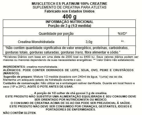 Platinum 100% creatina micronized (400G) - muscletech