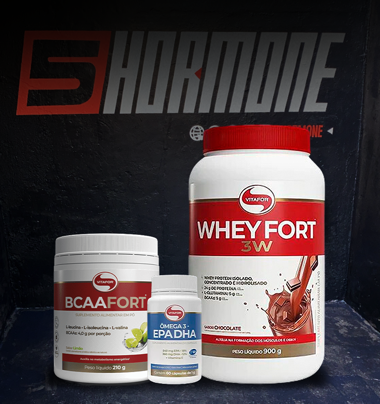 Combo VitaFit - Whey fort 3w, vitafor + BCAA FORT 210G + Omega 3  Epa-Dha, 60cap-Vitafor