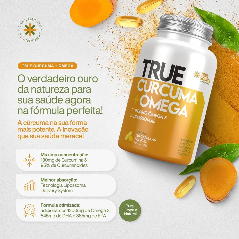 Longevidade e Prevenção true curcuma + omega lipossomal c/ 120 caps - true source